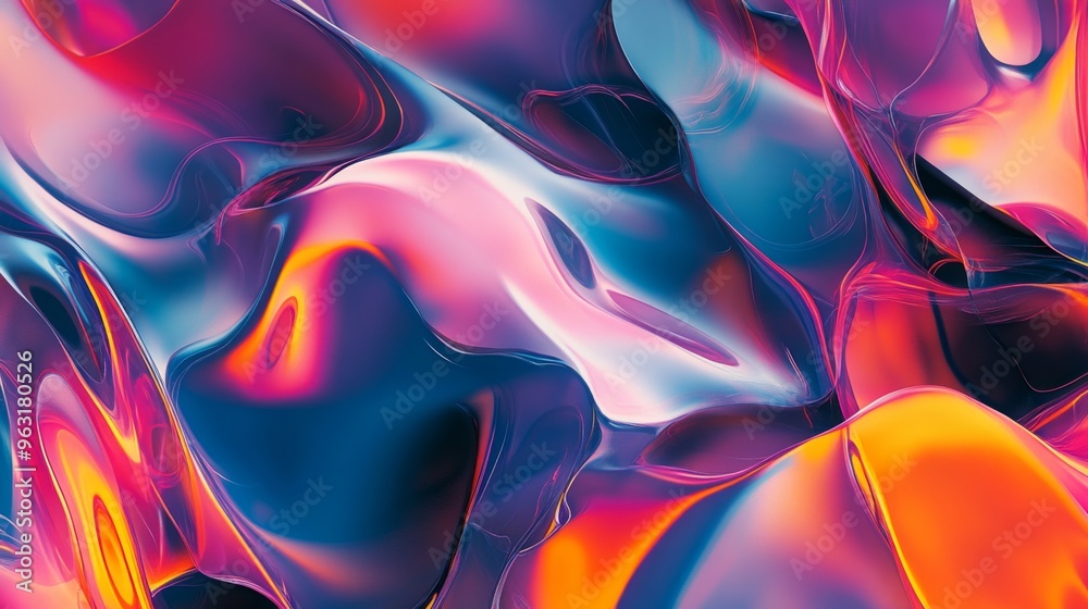 Fototapete detailed view of a digital graphic with overlapping shapes and vibrant colors, creating a sense of d