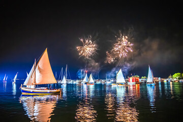 Krk historic sails night regatta with illumination and fireworks