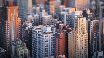 Obraz premium Detailed view of a group of tall buildings in a bustling city center, highlighting the density and scale of the urban landscape.