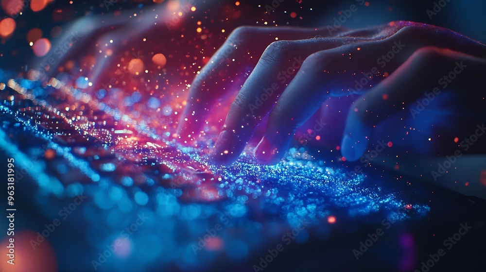 Fototapete Digital technology internet network connection big data digital marketing IOT internet of things Man using modern computer surfing internet futuristic metaverse innovative technology b : Generative AI