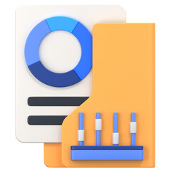 analytic folder with statistic sign 3D Icon Illustration. Low Poly Style