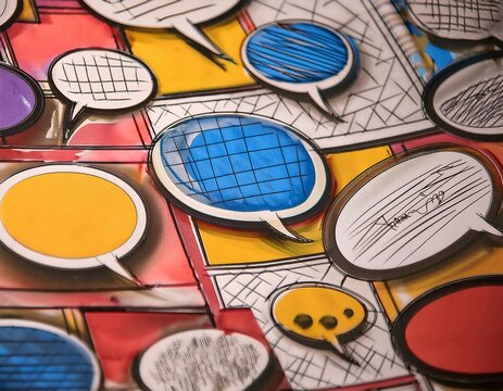 Comic strip with speech bubbles, illustrating graphic storytelling, humor, and visual narratives.