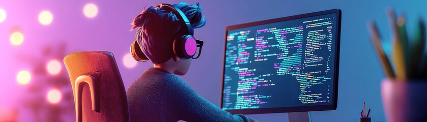 Young Programmer Working Late at Night.