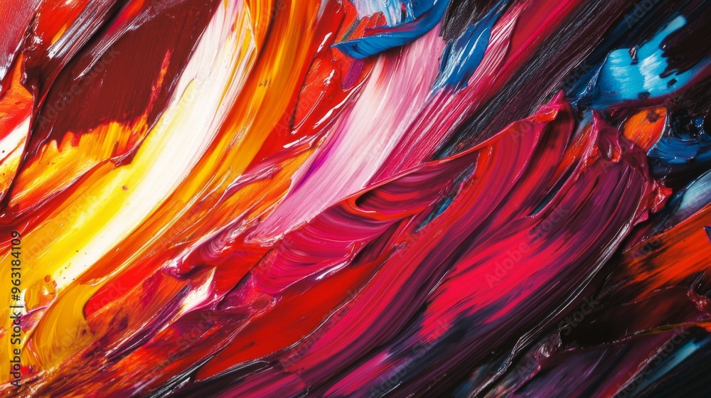 Aufkleber Detailed view of an abstract background with a mix of vibrant colors and fluid brushstrokes, capturing an artistic and dynamic visual movement