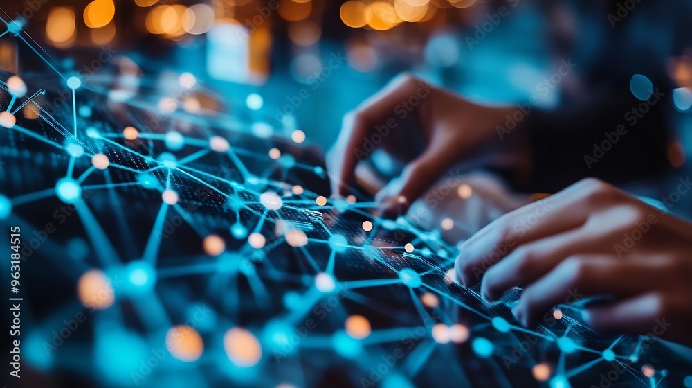 Aufkleber Communication technology  smart connection IOT and people network technology concept People using connective device to connect to the secured internet network and cloud computing serve : Generative AI
