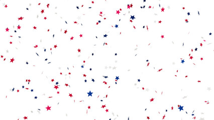 Patriotic Confetti Shower: A realistic 3D rendering of confetti stars in the colors of the American flag, perfect for creating a celebratory atmosphere.