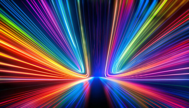 Close-Up Depiction of a Neon Rainbow Background with Vibrant Colors and Glowing Effects