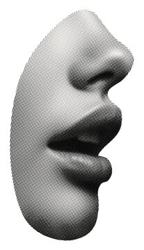 cut-out face part with mouth nose isolated side view retro halftone grunge dotted effect collage element for mixed media design