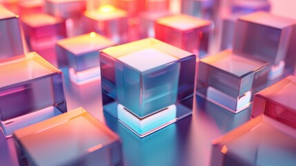 Fototapeta premium An Array of Colorful Translucent Cubes Set in a Modern and Abstract Artistic Environment