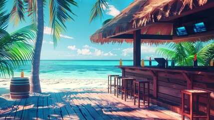 Sunny beach, bar, ocean, palm trees, tropical drinks, special view