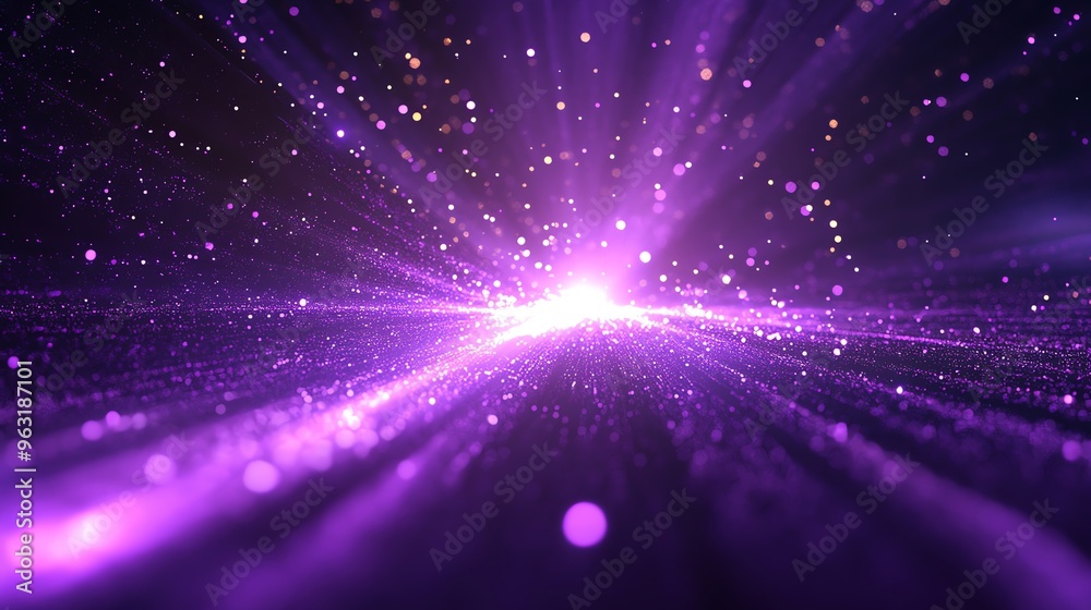 Poster Abstract purple glowing background with bokeh lights.