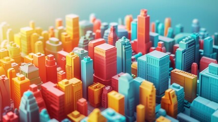 Obraz premium A Beautiful and Colorful 3D Cityscape Depicted in Vibrant and Striking Hues and Colors