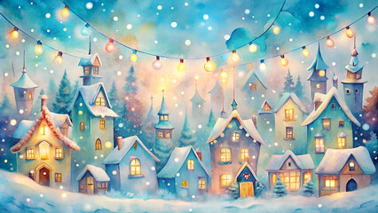 Obraz premium New Year background, postcard with a festive city, children's illustration