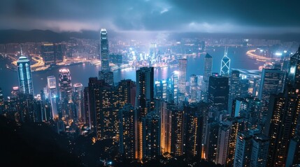 Fototapeta premium Nighttime View of Hong Kong's Skyline