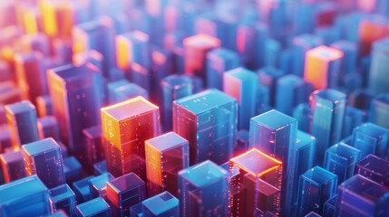 A stunning futuristic cityscape with vibrant neon lights and innovative digital architecture