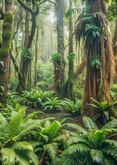 Obraz premium Misty Tropical Rainforest with Dense Greenery, Nature Conservation Photography