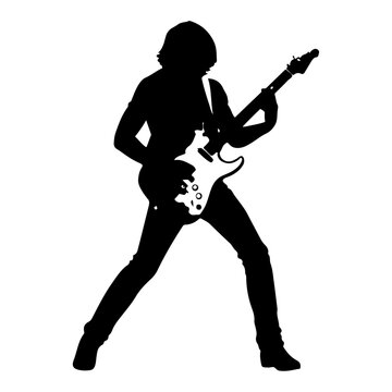 recommend clip art: a guitar player musician in performing pose vector silhouette