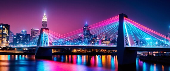 Obraz premium Modern cityscape and communication network concept. Telecommunication. IoT (Internet of Things). ICT (Information communication Technology). 5G. Smart city. Digital transformation.