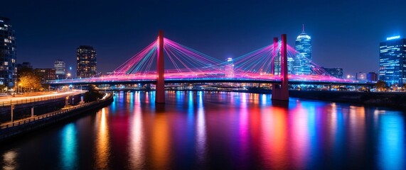 Fototapeta premium Modern cityscape and communication network concept. Telecommunication. IoT (Internet of Things). ICT (Information communication Technology). 5G. Smart city. Digital transformation.