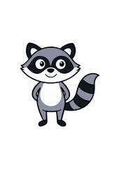 Cheerful funny raccoon black and white vector drawing on transparent background