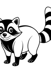 Cheerful funny raccoon black and white vector drawing on transparent background