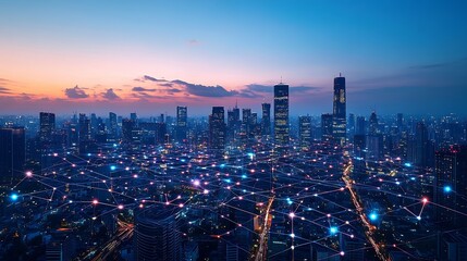 Modern city and wireless communication network concept Smart city Digital transformation Vertical visual for advertisements and banners : Generative AI