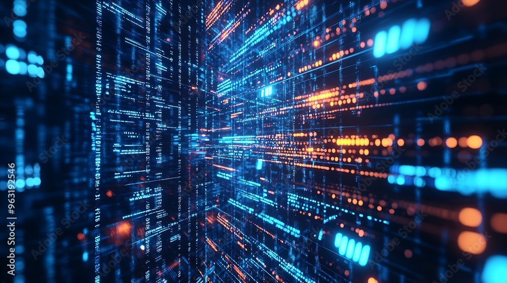 Poster Data exchange digital technology background software development cloud computing Business Intelligence global network Data analysis techician team computer programming internet technol : Generative AI