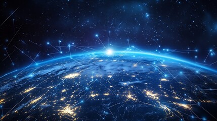 Global world network and Communication technology conceptbig dataiot Solutionnew normaldigital twinvrwireless and 5g for internet business on earthElements of this image furnished by N : Generative AI