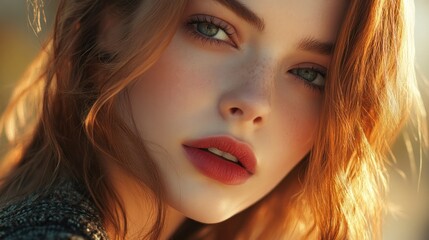 Fototapeta premium Portrait of a Young Woman with Red Hair and Blue Eyes