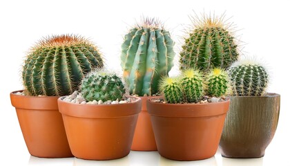 Depth of Field in Clipping Path for Cactus Pots- - Cacti in pots isolated with precise
