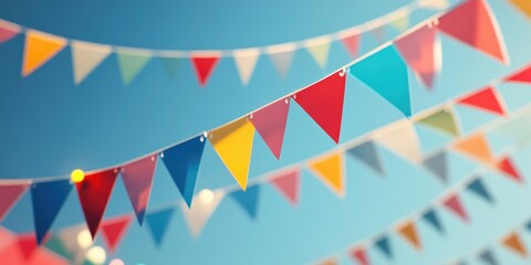 Obraz premium Bright Colored String Flags at a Festival