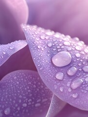 Delicate Purple Flower Petals with Shimmering Dew Drops in Macro Photography