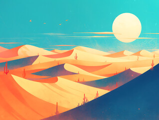 沙漠的落日和仙人掌