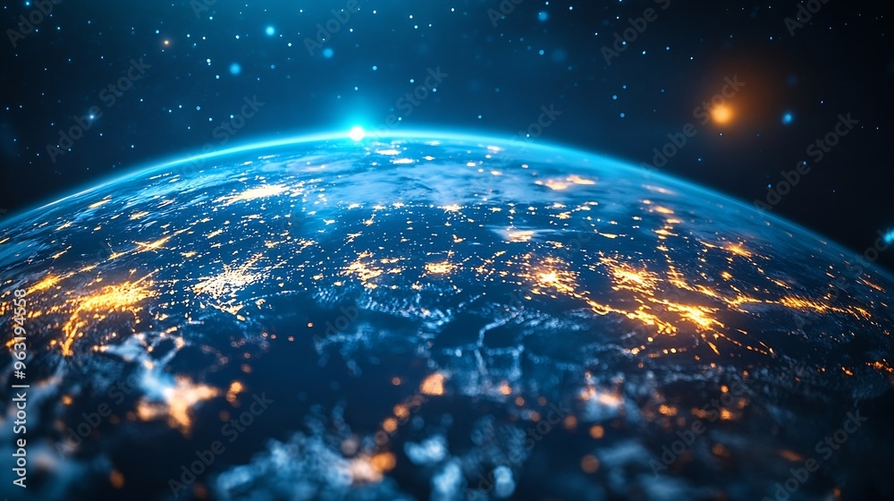 Poster Global network connection covering earth with link of innovative perception  Concept of international trading and digital investment 5G global wireless connection and future of interne : Generative AI