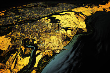 Fototapeta premium Technical aerial visual, 3D LiDAR GIS aerial map satellite scan model isolated, showing Porto Alegre, Brazil . Elevation, topography, render