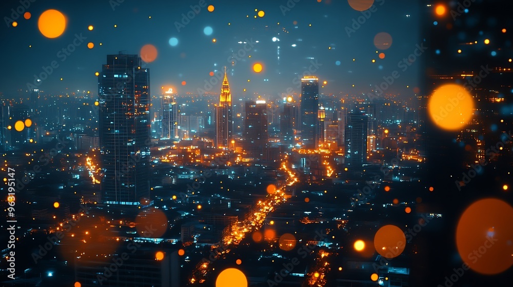 Aufkleber energy digitalization smart city with wireless network and connection technology concept with abstra