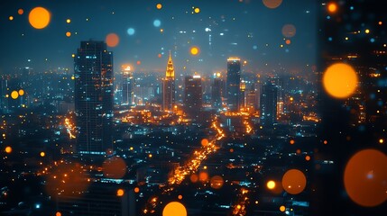 Energy Digitalization Smart city with Wireless network and Connection technology concept with Abstract Bangkok city background : Generative AI
