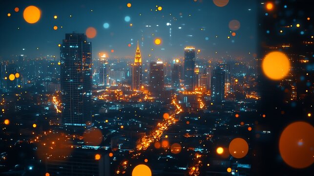 Energy Digitalization Smart city with Wireless network and Connection technology concept with Abstract Bangkok city background : Generative AI - Powered by Adobe