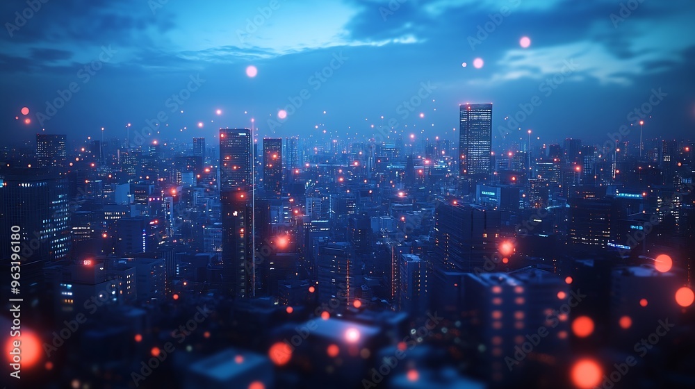 Leinwandbilder Global connection and the internet network alteration in smart city  Concept of future wireless digital connecting and social media networking : Generative AI