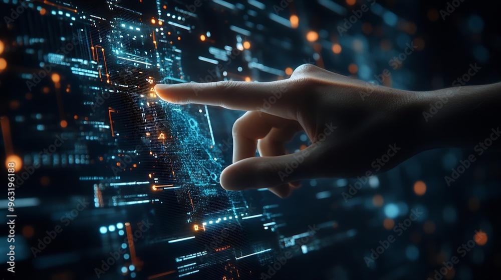 Aufkleber Digital transformation conceptual for next generation technology era AI Machine learning Hands touching the big data structure Digital data network connections Data transformation : Generative AI