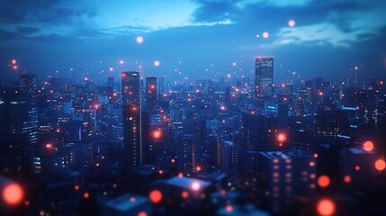 Fototapeta premium Global connection and the internet network alteration in smart city Concept of future wireless digital connecting and social media networking : Generative AI