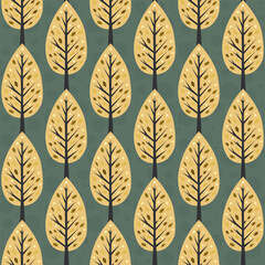 Autumn. Seamless pattern. Texture of trees and leaves. Hand drawn vector Illustration