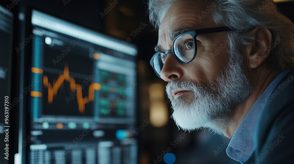 Poster Business professional brokers discussing stock market on pc screen in real time analyzing dynamic exchange rate database graph or interesting unit investment for trading in valued grow : Generative AI