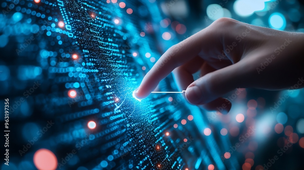 Aufkleber Big data digital technology abstract background data science internet network connection technology concept Man using computer line and dot connection cloud computing innovation techno : Generative AI