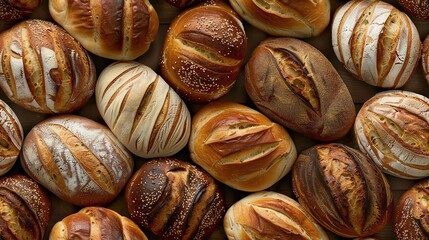 Assorted fresh baked breads top view