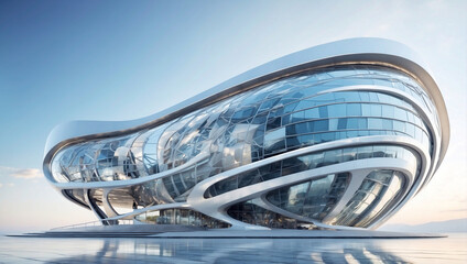Obraz premium Abstract futuristic building design with curved glass