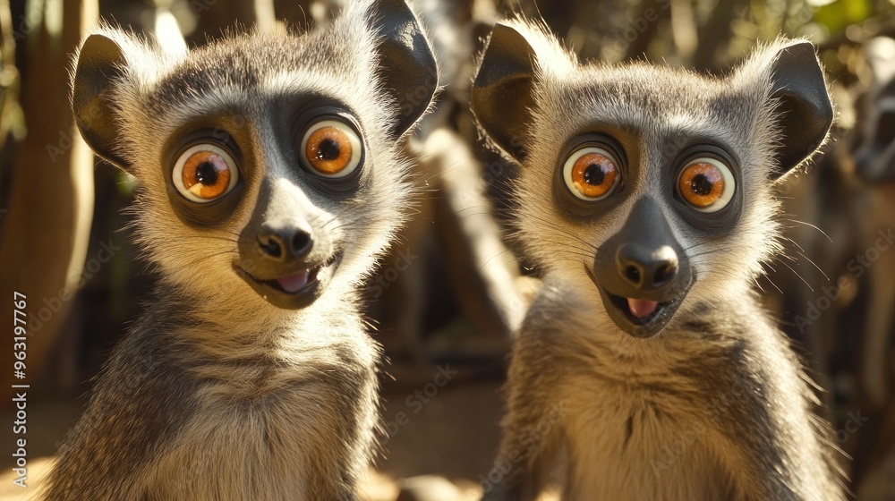 Canvas Prints Two Lemurs with Big Eyes