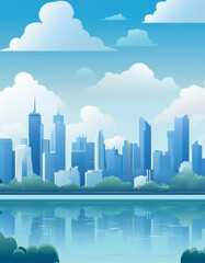 Fototapeta premium A simple City skyline at side river with flat art design illustration for postcard