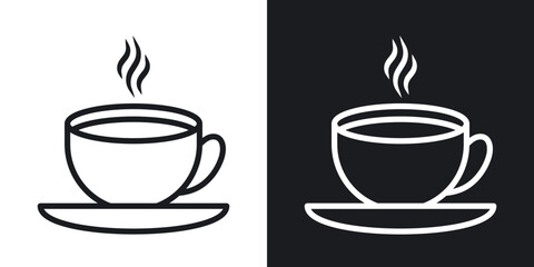 Hot coffee cup line icons in black and white