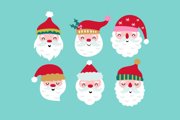 Christmas holiday cute Santa character set. Childish print for cards, stickers, apparel and decoration. Vector Illustration